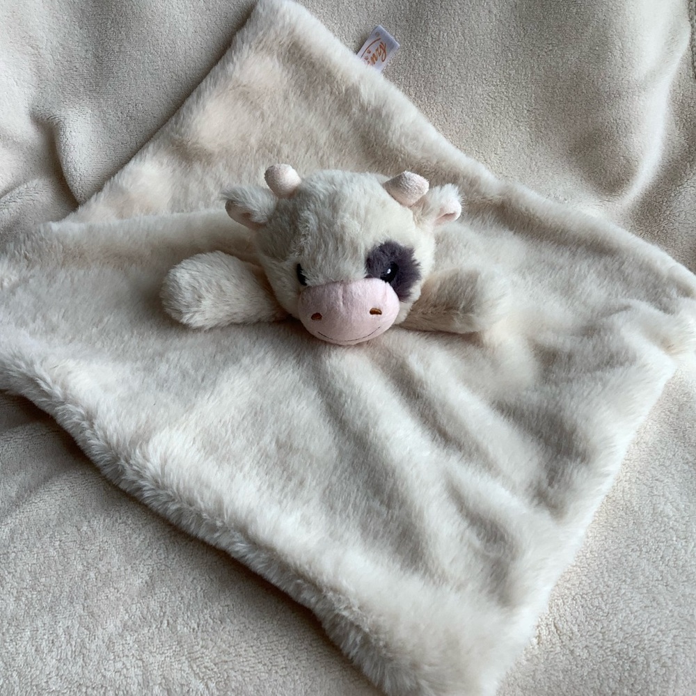 Linzy Toys Soft Plush Cow Lovey Stuffed Animal Security Blanket W Rattle Inside
